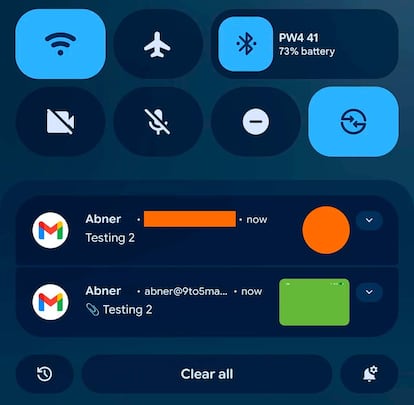 Gmail en uso en un terminal Samsung Galaxy con la nueva función de previsualización en las notificaciones.