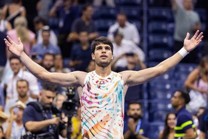 Carlos Alcaraz celebra su triunfo ante Alexander Zverev en el US Open