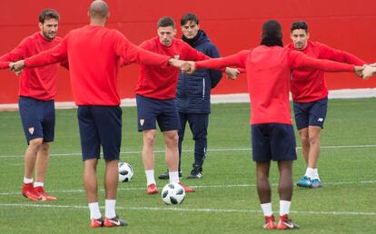 El Sevilla durante un entrenamiento antes del partido contra el Leganés de semifinales de la Copa del Rey.