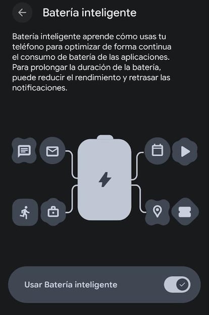 Batería inteligente en un Pixel de Google.