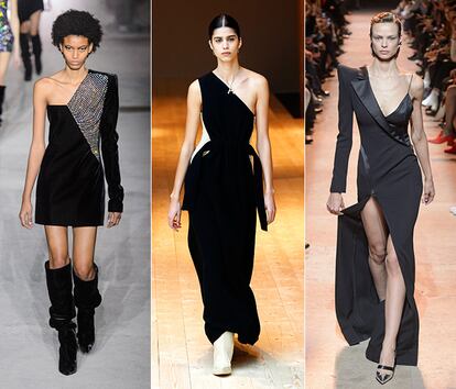 Las asimetrías de Saint Laurent, Céline y Mugler.