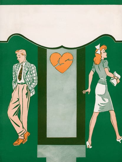 Ilustración de una ruptura de pareja de los años cuarenta.