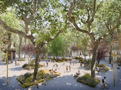 La futura plaza en la confluencia entre las calles de Borrell y Parlament, en una imagen virtual.