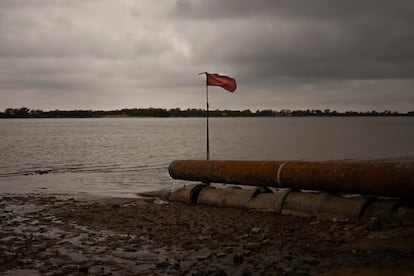 Una bandera roja alerta sobre la bajante del río Paraná. 