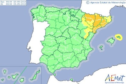 Mapa de alertas para el sábado 18 de septiembre.