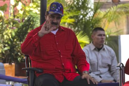 Nicol&aacute;s Maduro, durante un mitin con seguidores en Caracas.