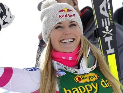 Lindsey Vonn celebra su victoria en Cortina D'Ampezzo.