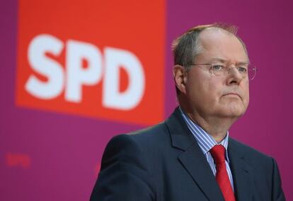 Peer Steinbr&uuml;ck, tras su confirmaci&oacute;n como candidato hoy en Berl&iacute;n.