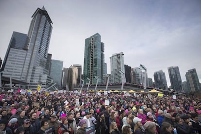 Manifestantes en la ciudad de Vancouver (Canadá).