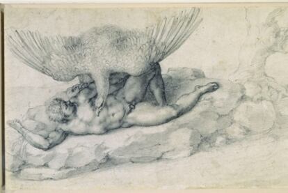 Miguel Ángel hizo este dibujo, 'El castigo de Tityus', justo el año (1532) en que conoció al jovencísimo Tommaso.