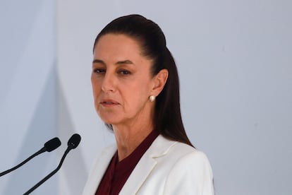 Claudia Sheinbaum habla durante una conferencia de prensa en Ciudad de México, en junio de 2024.