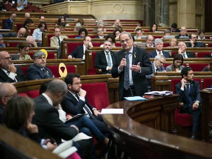 Intervención del presidente catalán, Quim Torra, en el pleno del Parlament, el pasado septiembre. 