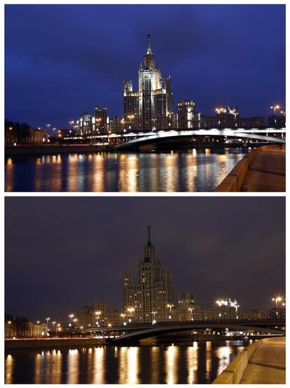 Combo de fotografías del río Moskva, en Moscú.