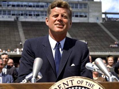 John F. Kennedy, durante el hist&oacute;rico discurso en el que anunci&oacute; que su pa&iacute;s ir&iacute;a a la Luna.