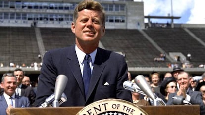 John F. Kennedy, durante el hist&oacute;rico discurso en el que anunci&oacute; que su pa&iacute;s ir&iacute;a a la Luna.