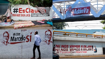 Propaganda de distintos precandidatos de Morena o "corcholatas" en Chiapas, Tabasco y Ciudad de México.