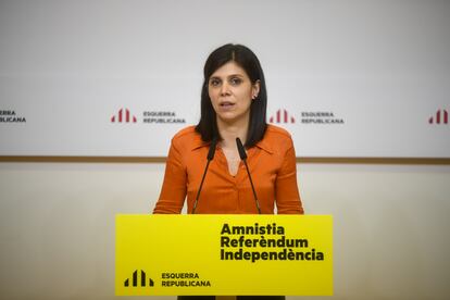 La secretaria general adjunta y portavoz de ERC, Marta Vilalta, en una rueda de prensa el 7 de febrero.