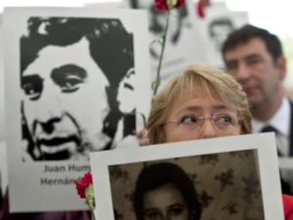 Former Chilean President Michelle Bachelet participates in a ceremony in Villa Grimaldi, which was used as a detention and torture center during the dictatorship.