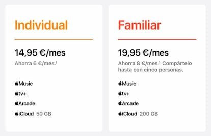 Suscripciones de Apple One disponibles en España.