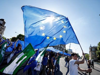 Marcha en Estrasburgo del Movimiento Europeo Internacional, el 7 de mayo.