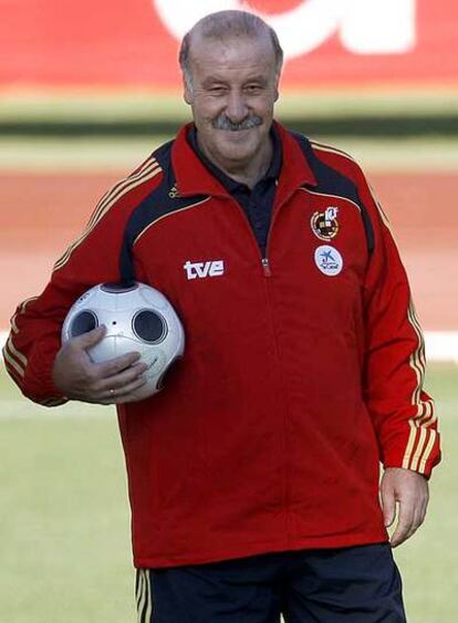 Vicente del Bosque, durante un entrenamiento con la selección española.