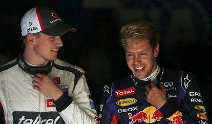 Los alemanes Sebastian Vettel y Nico Hulkenberg.