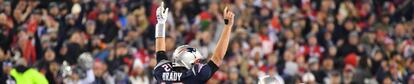 Tom Brady celebra un ensayo durante un partido de los Patriots.