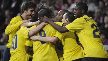 El Barça celebra el gol de Keita ante el Bayern en 2009.