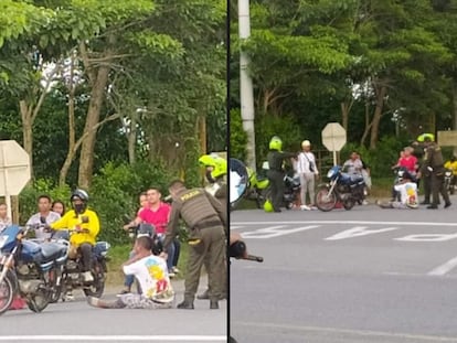 Los tres jóvenes sometidos por la Policía.