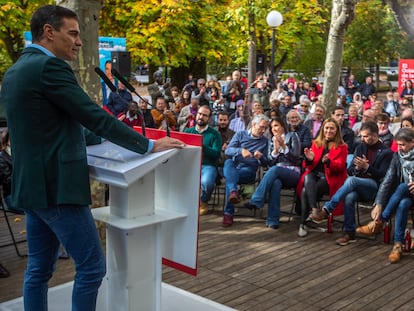 Pedro Sánchez, durante su intervención, este sábado, en el acto organizado por el PSOE en Soria.