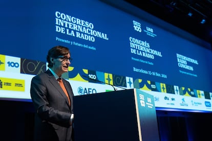 Salvador Illa, en el Congreso Internacional de la Radio que se celebra en el CaixaForum de Barcelona este viernes y sbado.