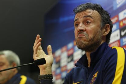 El entrenador del Barcelona, Luis Enrique, en la rueda de prensa posterior al entrenamiento del equipo azulgrana, el 2 de febrero de 2016.