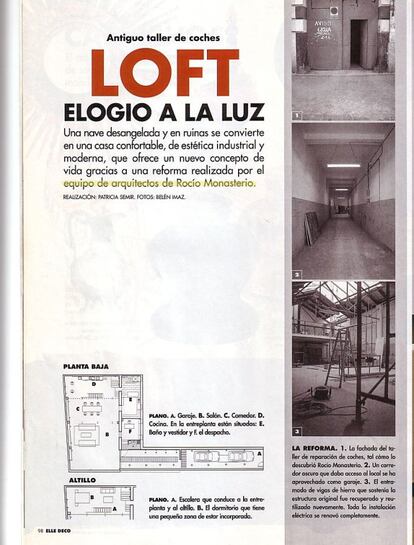 Revista 'Elle', mayo de 2004. Reportaje, de nuevo, sobre otra vivienda de Monasterio y Espinosa de los Monteros, esta vez en la zona del parque del Retiro. Ahí también tienen la oficina del estudio de arquitectura Rocío Monasterio y Asociados. Equivocadamente, se dice en la entradilla que Monasterio era arquitecta. No lo era entonces. La cadena SER destapó que el matrimonio de Vox compró ese local en 2001, lo reformó y vivió allí, pese a que ese garaje solo tiene licencia de uso terciario. Iván Espinosa de los Monteros pidió un cambio de licencia de actividad pero se la denegaron. El Ayuntamiento de Madrid ordenó el cese de actividades del local de la portavoz de Vox en la calle Menorca 15 porque carecía de los permisos para funcionar como oficina. Aun así lo alquiló a la compañía Havaianas que se vio obligada a trasladar sus oficinas a otra sede, tras el expediente abierto por Urbanismo.