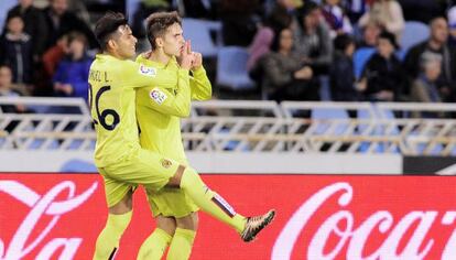 Denis Su&aacute;rez celebra un gol contra la Real Sociedad.