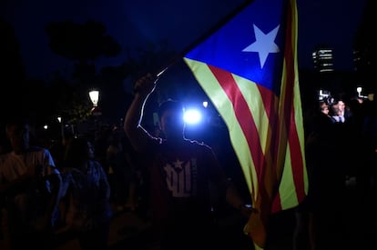 Un hombre ondea una estelada durante la 'Marcha por la Libertad'.