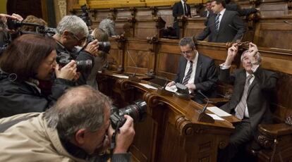 El alcalde Xavier Trias, momentos antes de iniciar el pleno del Ayuntamiento de Barcelona.