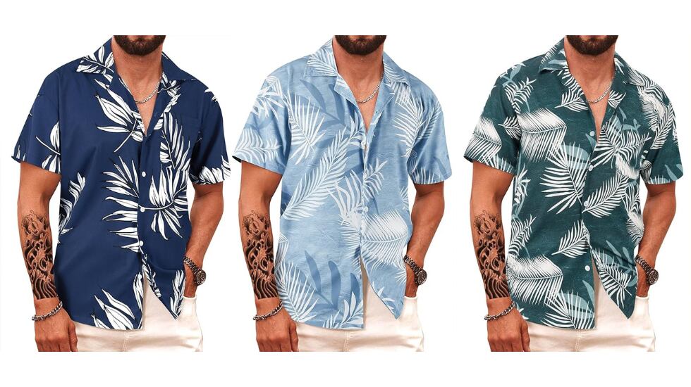 Camisa hawaiana para hombre con hojas tropicales.