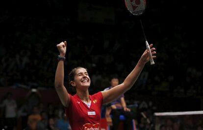 Carolina Mar&iacute;n, tras ganar la final del Mundial de b&aacute;dminton.