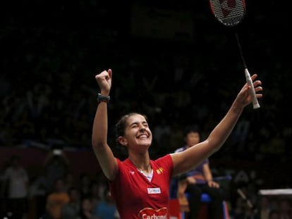 Carolina Marín, tras ganar la final del Mundial de bádminton.