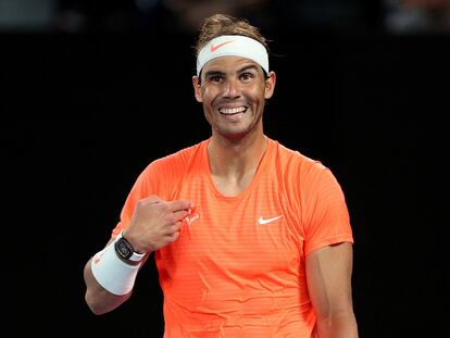 Nadal, durante el incidente protagonizado por la espectadora en la Rod Laver Arena de Melbourne.