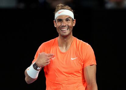 Nadal, durante el incidente protagonizado por la espectadora en la Rod Laver Arena de Melbourne.