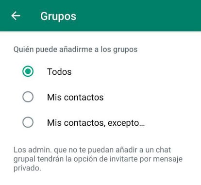 Bloqueo grupos WhatsApp