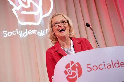 La candidata socialdemócrata en Suecia, Helene Fritzon, tras conocer los resultados en Estocolmo el 26 de mayo de 2019. 