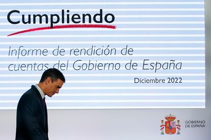 Pedro Sánchez, durante la rueda de prensa del Consejo de Ministros del 27 de diciembre.