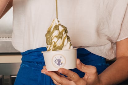 Un helado de pistacho servido este lunes en Kala