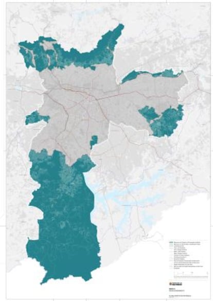 Mapa mostra área (verde) onde não será estimulado o crescimento e a cinza, que deve concentrar o adensamento.