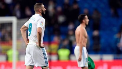 Benzema, al terminar el partido contra el Leganés, ayer en el Bernabéu.