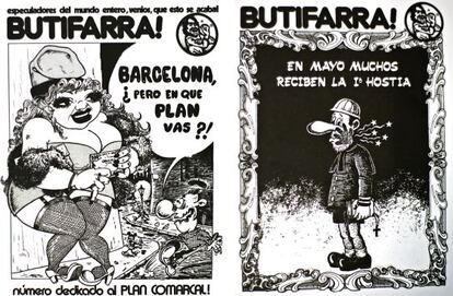 Pepe Robles (izquierda) y Max ilustraron dos de las portadas del año 1976 de la revista 'Butifarra!'
