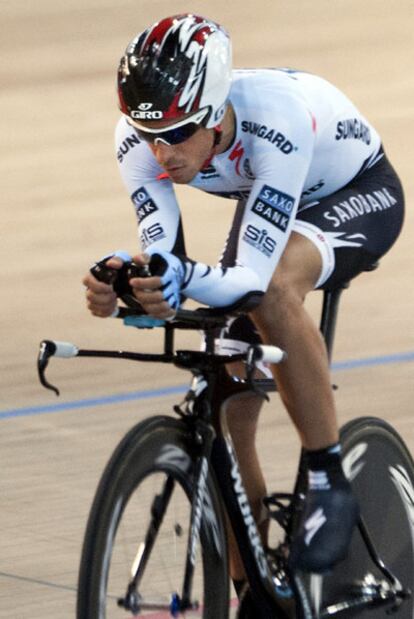 Contador, entrenándose ayer en el velódromo de Palma.