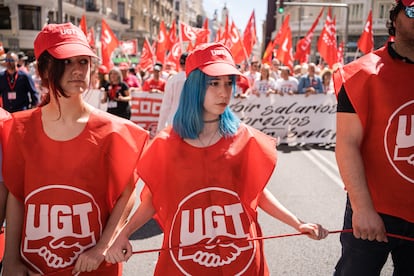 Participantes en la marcha por el Día Internacional de los Trabajadores en Madrid. 